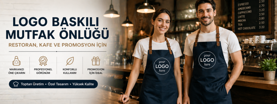Restoran, Kafe ve Promosyon İçin Logo Baskılı Mutfak Önlüğü